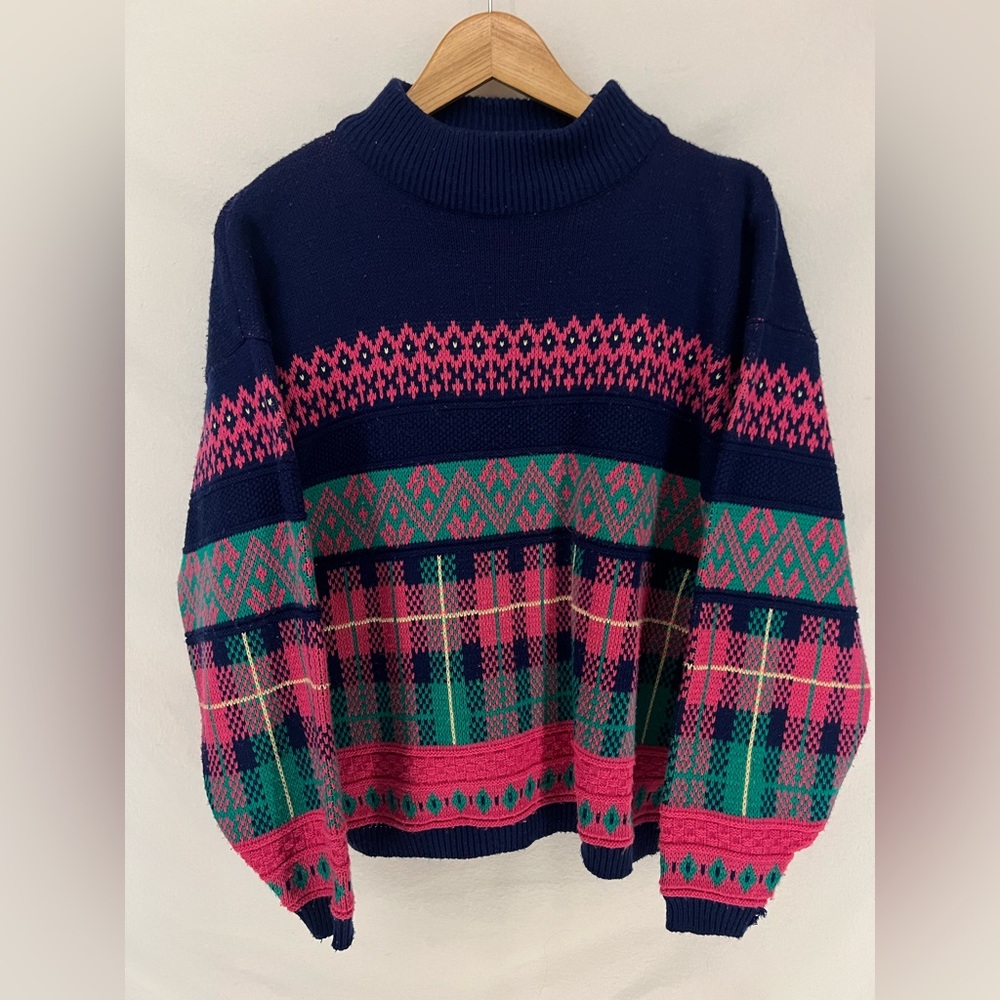 Vintage Rainbow Ridge Women’s Colorful Abstract Knit Pullover Sweater Size M